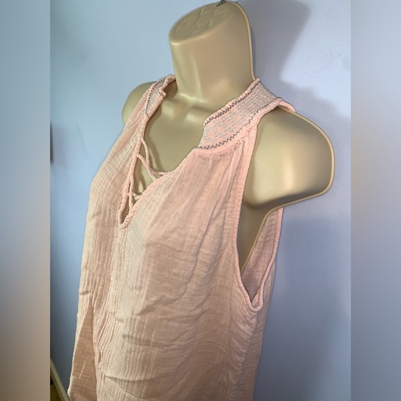 Michael stars gauzy cotton powder pink “lace up” tank collar stitching medium - Picture 2 of 7